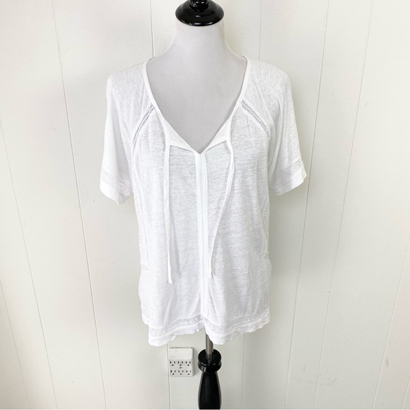 WRAP LONDON Women's 100% LINEN Casual Top White US Sz 12 Tie Neck Bohemian - Picture 10 of 13